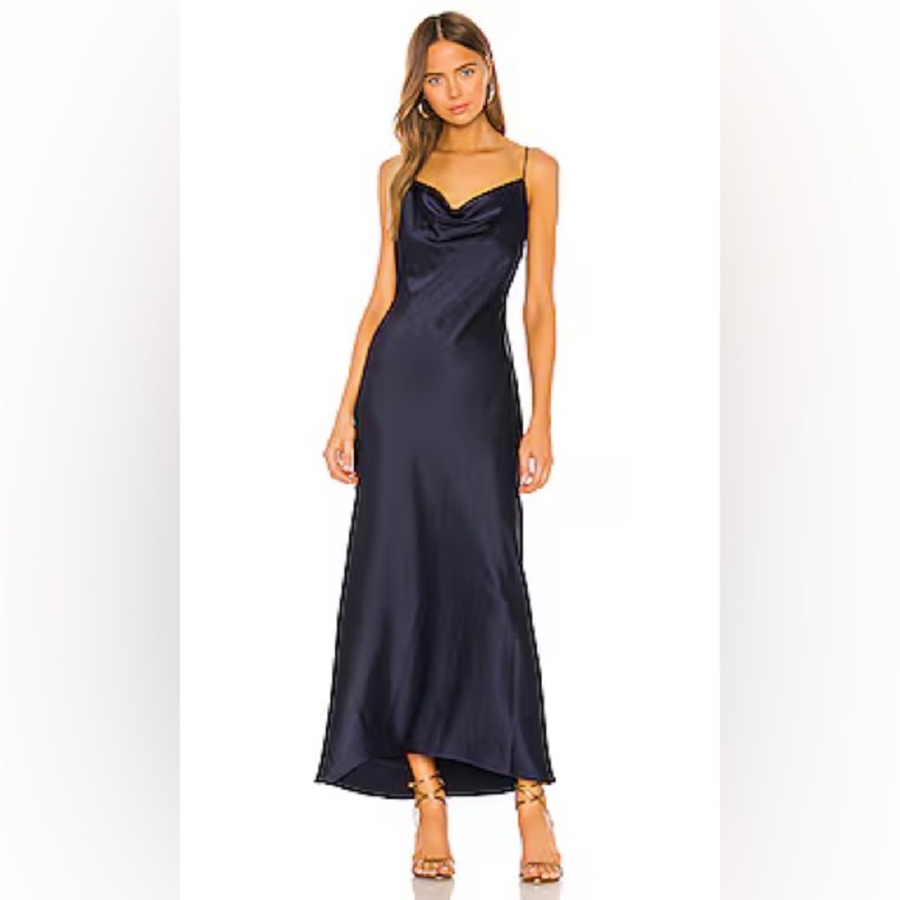 Alice and Olivia navy high low Harmony maxi dress